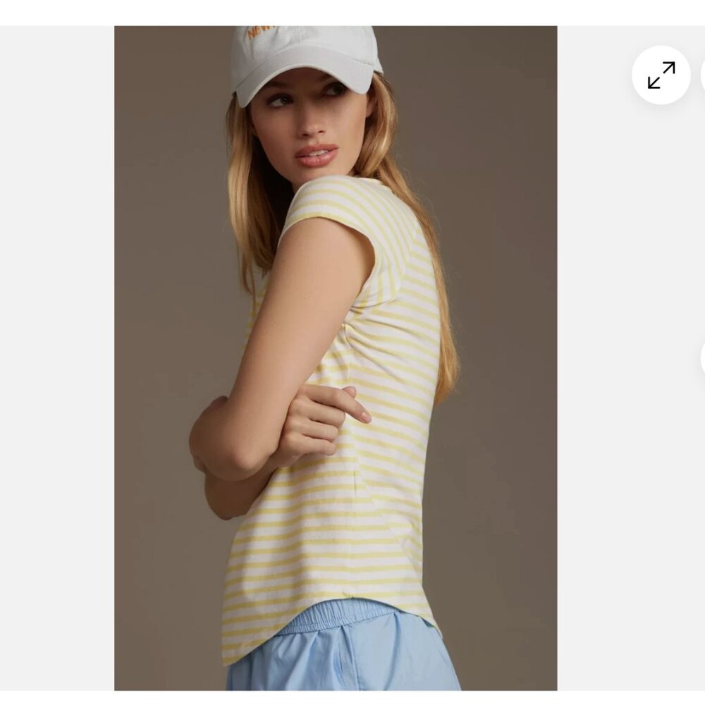 Anthropologie Pilcro Short-Sleeve Tee Yellow Stripes - Size XXS